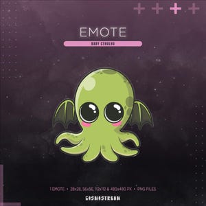 Cute Baby Cthulhu Twitch Emote for Streamers | Kawaii Eldritch Horror Emote | Lovecraftian Streaming Assets | Cosmic Horror VTuber Chat Fun