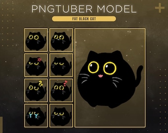 Fat Black Cat Pngtuber Model | Funny Cat Pngtuber Asset | Cute Animated Streaming Avatar