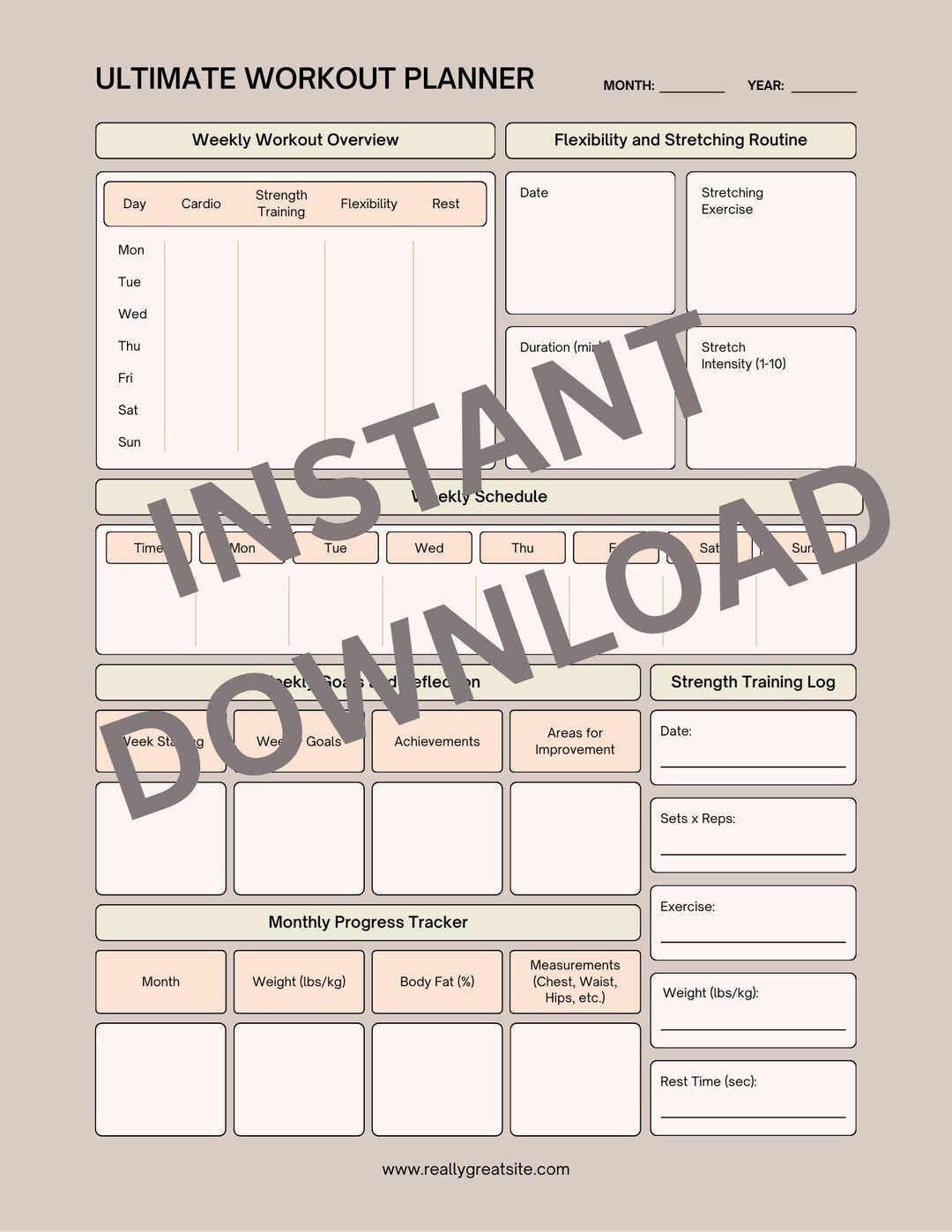 Workout Planner Printable | Fitness Tracker | Exercise Log | Digital ...