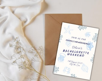Invitation de mariage de coquillage | Beach Hen Do, modèle de toile modifiable (téléchargement numérique)