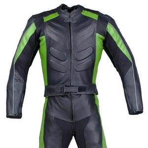 Combinaison moto racing homme noire et verte en cuir pare-balles complet Biker Gear