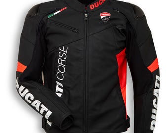 Men's Black Leather Motorcycle Jacket: Racing Biker with Red Accents