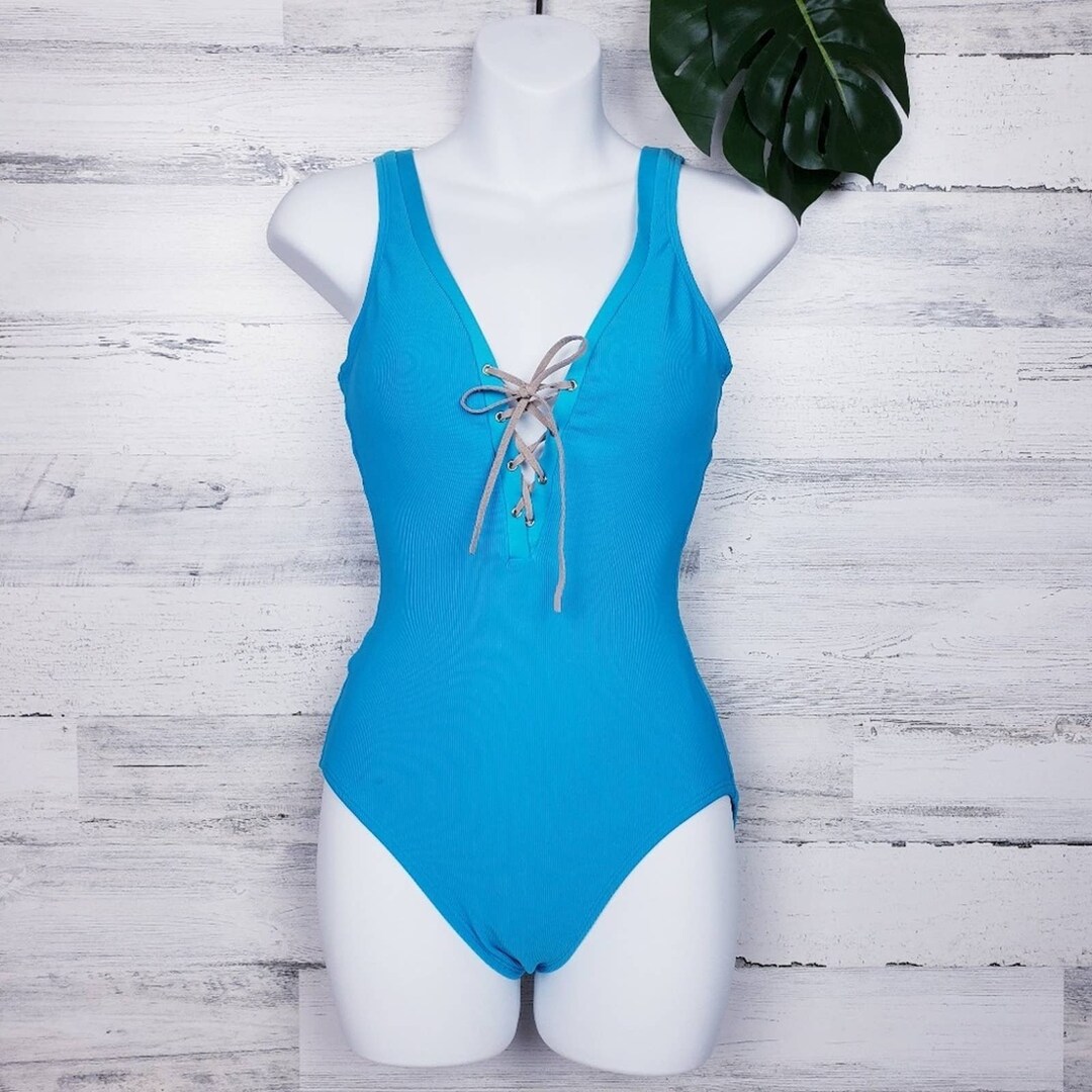 Vintage Blue Low Cut Bathing Suit Women's Size 8 Swimwear Etsy