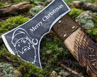 Hand-Forged Viking Axe – Santa Christmas Engraved Display Axe