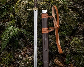 Handmade Fantasy Ranger Display Sword with Leather Scabbard, Medieval Decorative Replica, Collectible Cosplay Prop, Knight Gift
