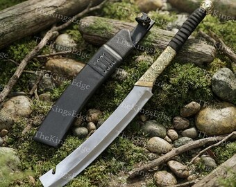Hand Forged Steel Short Sword, Engraved Brass Handle, Medieval Display Piece (Leather Sheath)