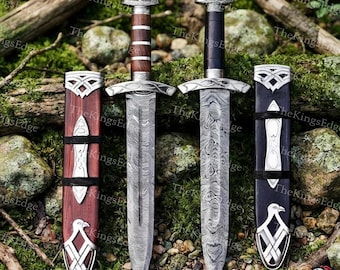 Handmade Viking Damascus Sword, Norse Display Sword with Wooden Scabbard