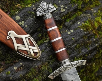 Handmade Damascus Steel Viking Sword – Ragnar Lothbrok Replica with Scabbard
