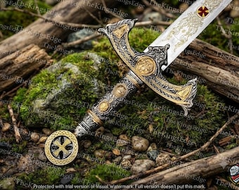 Handmade Knights Templar Sword | Stainless Steel Replica with Leather Sheath