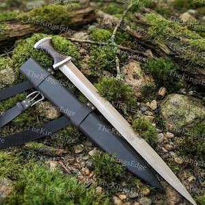 Handmade High Carbon Steel Medieval Short Sword with Leather Scabbard, Viking Replica Collector Piece