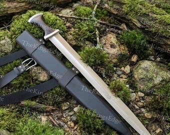 Handmade High Carbon Steel Medieval Short Sword with Leather Scabbard, Viking Replica Collector Piece