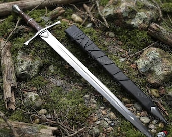 Handmade Medieval Fantasy Sword with Leather Scabbard – High Carbon Steel Collectible Display Piece