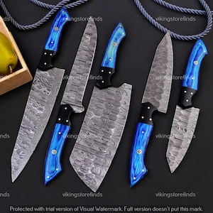 Handmade Damascus Steel 5 Pcs Chef Knives Set Personalized Chef Set Kitchen Knives Chef Knife Set Gift for her  Anniversary Gift