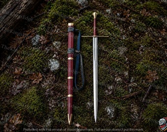 Handmade Medieval Knight Sword | European Style Long Blade | Leather Grip & Scabbard | Wall Display Sword | Collector Gift