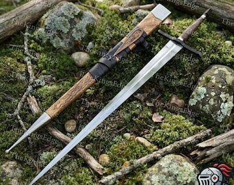 Handcrafted Medieval Sword Replica | Carved Hardwood Hilt & Scabbard, Fantasy Prop