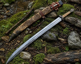 Handmade Medieval Display Sword with Wooden Scabbard, Decorative Viking-Inspired Replica, Collectible Wall Display, Cosplay Prop Gift