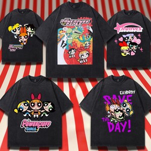 Graphic Powerpuff Girls T shirt | Cartoon Bubbles, Blossom, Buttercup  T-Shirt | Retro 90s  Black Acid Wash | T shirt M-2Xl sizes