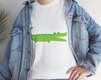 Cute Crocodile Graphic Tee - Minimalist Unisex Animal Print Shirt