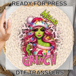 Café de Noël prêt à presser, transferts Dtf de Noël rose, Dtf de Noël vert,