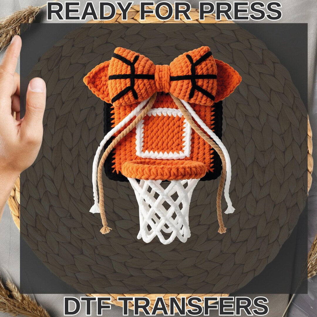 Basketball Hoop Rope Pattern Crochet Yarn Basketball Hoop With Bow Ready to Press , Basketball Dtf ...