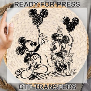 Mickey and Minnie Sketch Ready To Press ,Classic Disney Mouse Ready To Press, Disney Couple Dtf Transfers, Disney Dtf