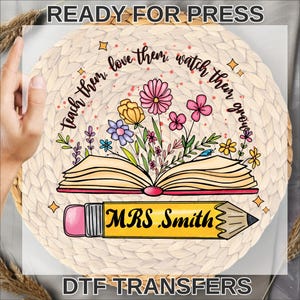 Retro Pencil Teacher Name Custom Ready To Press , Custom Name Of Teacher Heat Press, Back To School Teacher Dtf, First Day School Dtf