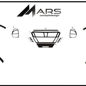 May include: A diagram of interior trim pieces for a Citroen C4 Picasso 2006 model. The image includes the Mars cockpitdesign logo and the text "19 Decor". The trim pieces are black and white.