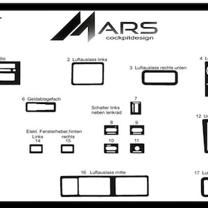 May include: A black and white diagram of a Chevrolet Blazer dashboard, showing outlines of components like the radio, air vents, and other interior elements. Includes the text "MARS cockpitdesign".