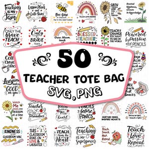 Teacher Tote Bag SVG Bundle: Boho Rainbow, Funny Quotes (Digital Download)
