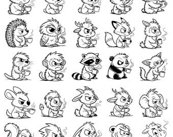 Funny Coffee Animal Clipart, SVG Bundle (Digital Download)