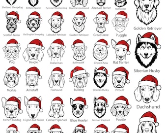 Christmas Dog Breed SVG PNG Bundle, Santa Hats (Digital Download)