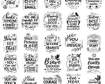 Paquete de imágenes SVG con frases inspiradoras: Motivación, positividad y amor propio (SVG, PNG)