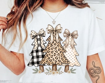 Leopard Christmas Tree PNG, Western Cowgirl PNG, Checkered Bow Christmas Tree, Rustic Christmas PNG, Coquette Christmas, Holiday Sublimation