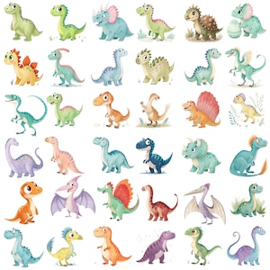 Dinosaurie png-paket, dinosaurie png, akvarell dinosaurie clipart, baby dinosaurie png, söt dinosaurie png, dino png, T-rex png