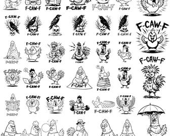 Más de 100 divertidos SVG PNG de pollos con cara de sorpresa, imágenes prediseñadas de animales de granja (descarga digital)