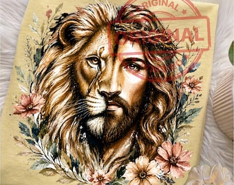 Halftoon Leeuw van Juda bloemen png, retro mannen geloof sublimatie ontwerp, bijbelvers png, leeuw png, christelijk Jezus geloof png, digitale download