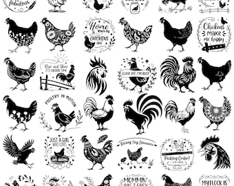 Eigenzinnige kip SVG-bundel: ontwerpen in boerderijstijl (digitale download)