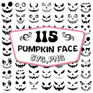 Halloween Pumpkin Face SVG Bundle: Spooky Cut Files (SVG, PNG)