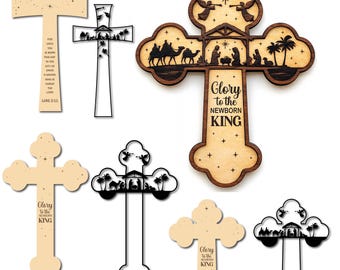 Nativity Cross SVG: Christian Christmas Coss Ornament Laser Cut File (Digital Download)