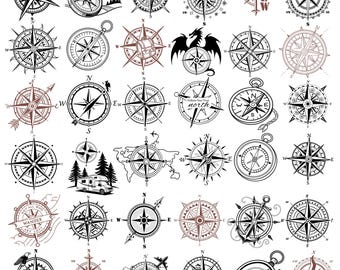 Lot Boussole SVG : motifs de voyage nautiques vintage (téléchargement numérique)