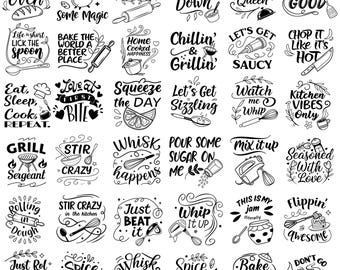 Kitchen SVG Bundle: Cooking Quotes, Utensils, and Food Illustrations (Digital Download)
