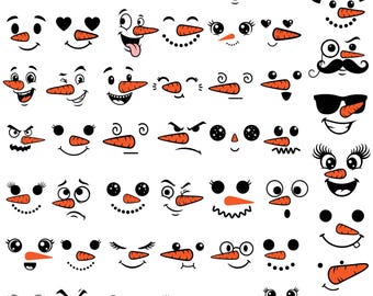 Snowman Faces SVG PNG Bundle, Christmas Clip Art (Digital Download)