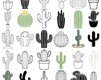 Cactus SVG PNG Bundle, Cactus Clipart, Desert Botanical Cricut Cut Files, Cacti PNG, Cactus Vector, Cute Floral Cactus vg