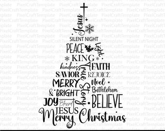Christmas Tree in Words SVG PNG Bundle, Christian Design