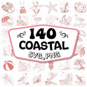Coastal Svg Bundle, Summer Svg, Coastal Clipart, Hand-Drawn Beach Elements, Beach Life Clipart, Handrawn Coastal Doodle Svg, Coastal Png