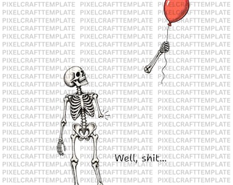 Skeleton Lost Balloon PNG, Dark Humor PNG, Gothic Skeleton PNG, Spooky Season Png, Sarcastic Png, Retro Halloween png, Skeleton Art Png