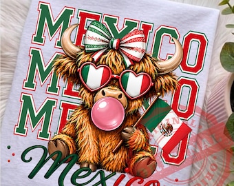 Off to Watch Soccer Highland Cow Png, Mexico Football Fan Png, Cute Mexico Soccer Shirt Design, Mexican Flag  Sublimation Clipart