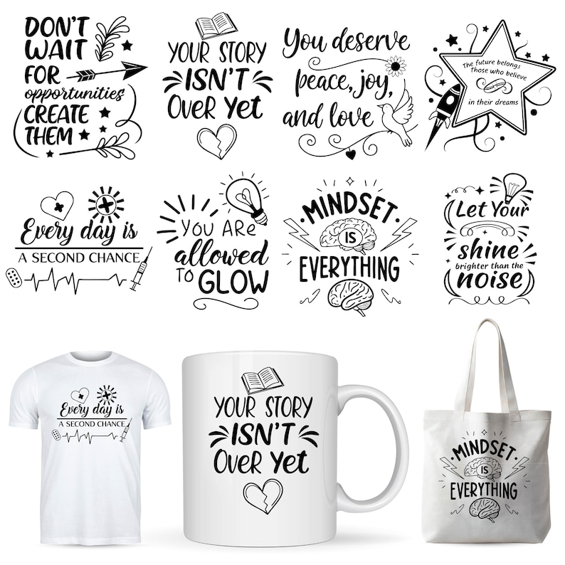 Inspirational Quotes SVG Bundle: Motivational, Positive, Self Love (SVG ...