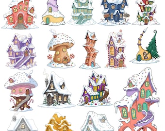 Christmas Village House PNG Bundle, Winter house Holiday Craft (Digital Download)