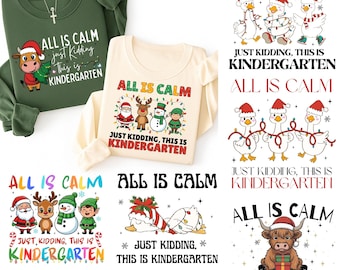 Funny Kindergarten Christmas Teacher PNG Bundle, Xmas T-Shirt Sublimation (Digital Download)